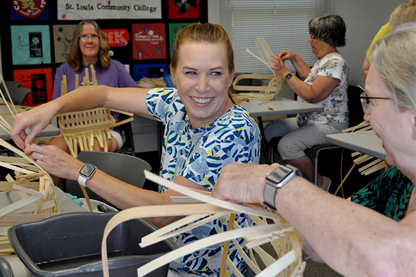 Students in a basket weaving class