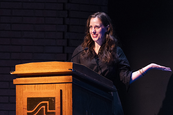 Annie Wagganer speaks at the 51st Annual David L. Underwood Memorial Lecture. width=