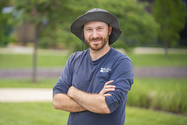 Joe Enger on campus width=
