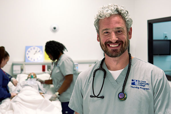 Student in the STLCC nursing program width=