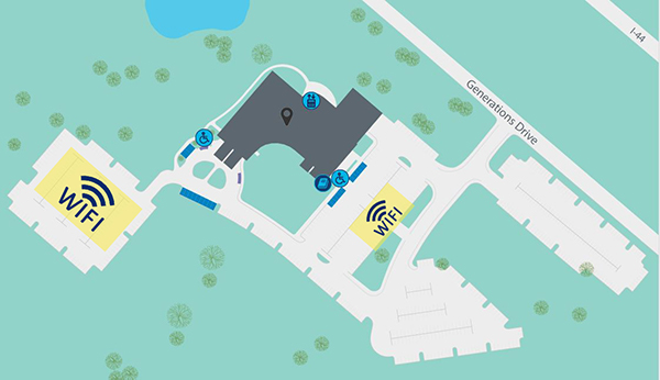 Map showing wifi locations at hte Wildwood campus
