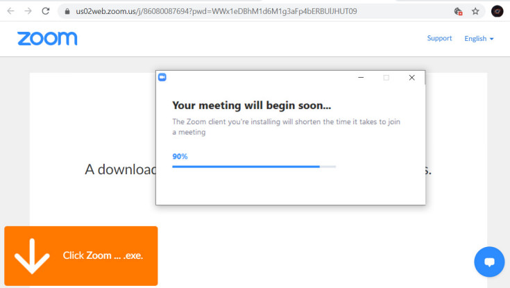 Screen capture of the Zoom web app installing.