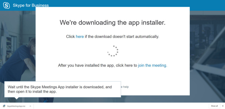Screen shot showing the Skype Web App downloading.