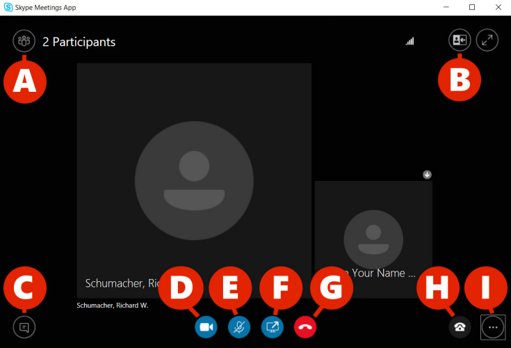 Screen shot of the main Skype for Business Web App window.