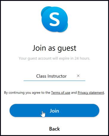 Screen capture showing "Join as guest" login window.
