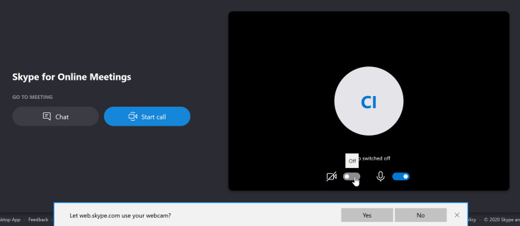 Screen capture of the start meeting window showing the video or webcam icon.