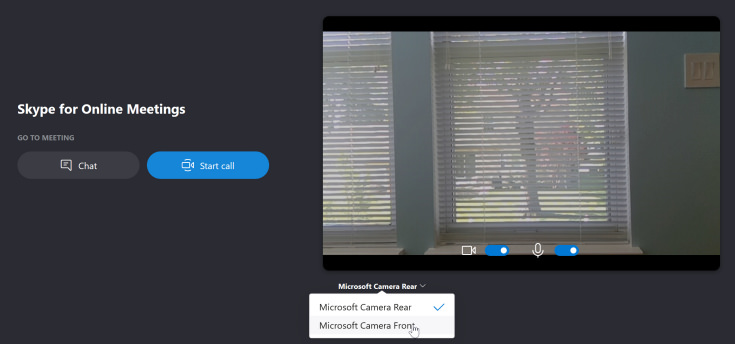Screen capture showing the option to switch between webcams for devices with multiple cameras.