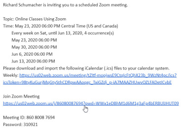 Sample email showing Join Zoom Meeting link.
