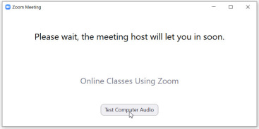 Screen capture of Zoom "In waiting room" window waiting for the host to admit you to the meeting.