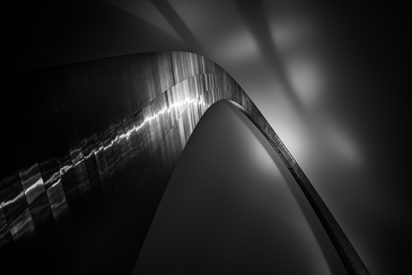 Black and white shot of the St. Louis arch from the Camera Club exhibition