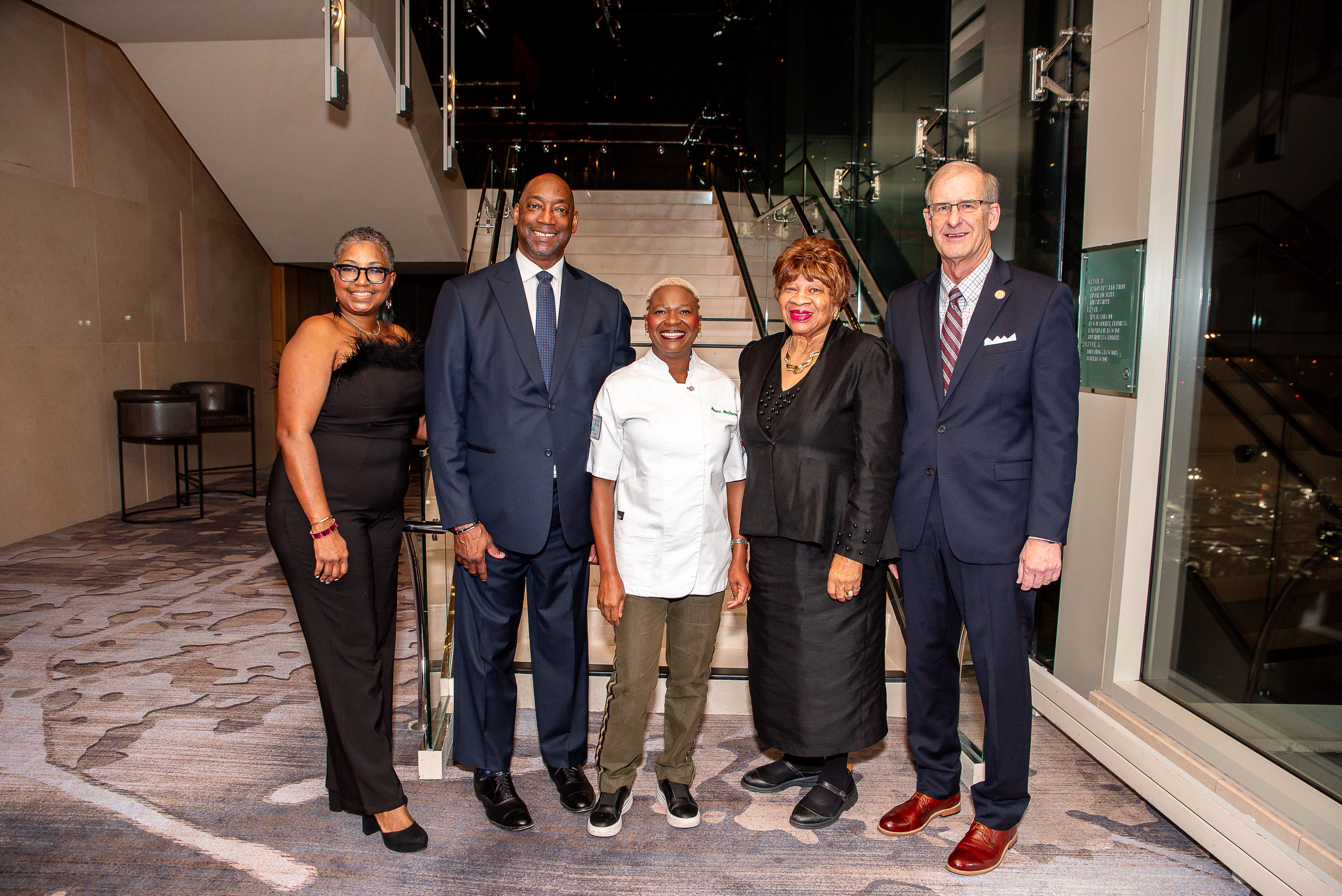 STLCC Chancellor Jeff Pittman, Chef Mawa McQueen, and other guests pose together