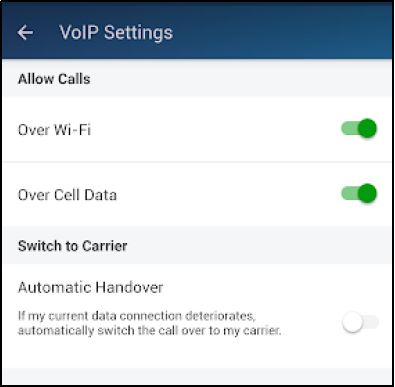 Mitel Connect VoIP settings screen