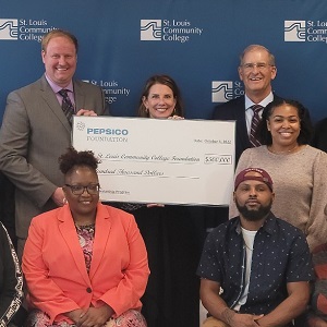 Representatives from the PepsiCo Foundation and St. Louis Community College during check presentation