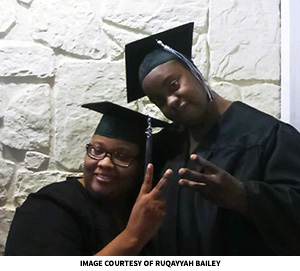 Ruqayyah and mom in caps and gowns