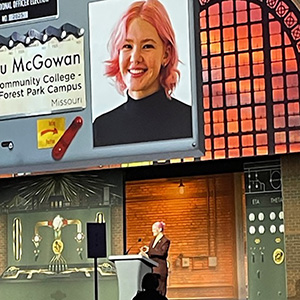 McGowan giving a speech on stage