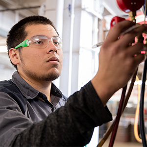 Student in automotive lab