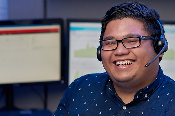 Student wearing headset