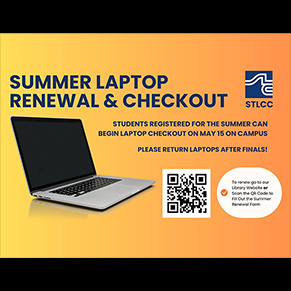 Laptop pictured with return, renewal, checkout information