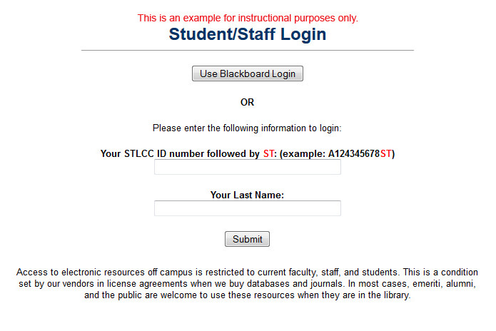 Sample off campus login page