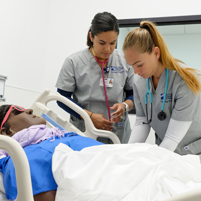 two female St. Louis Community College nursing students working