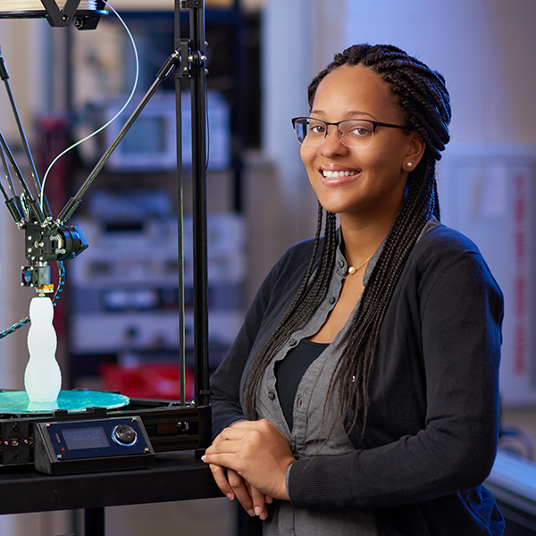 female stlcc student taking a continuing education course in 3d printing technology