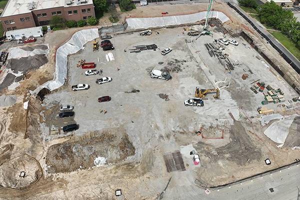 Aerial view looking down at construction site