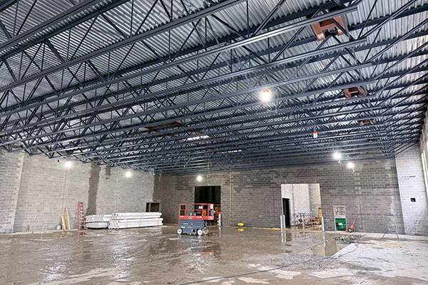 Interior lab space with steel and CMU walls complete