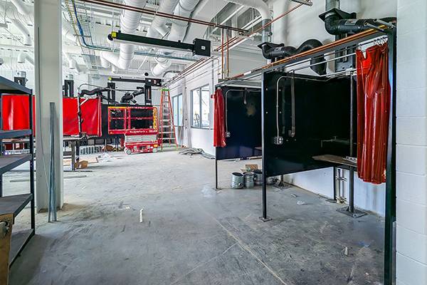 Interior view of welding booths in lab