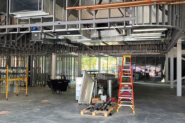 interior progress of framing and ductwork