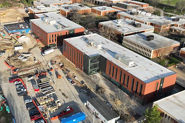 aerial view of the new building's progress
