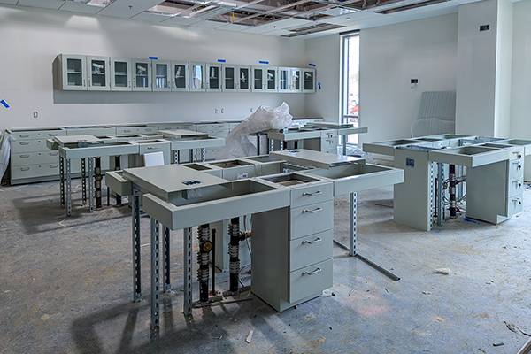 Science lab cabinetry install in progress